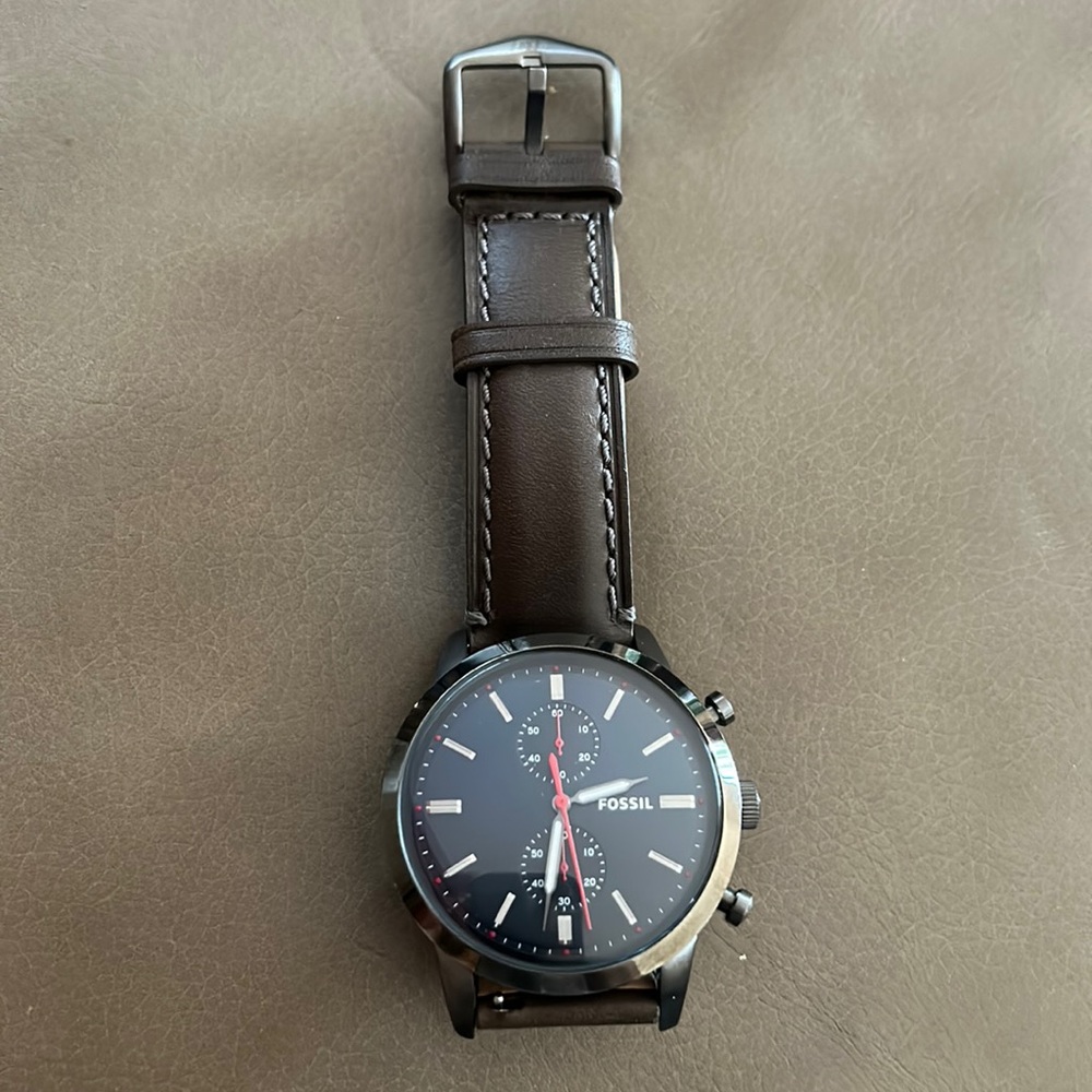 Men’s Fossil Watch Brown Leather Band with Dark Blue Watch Face